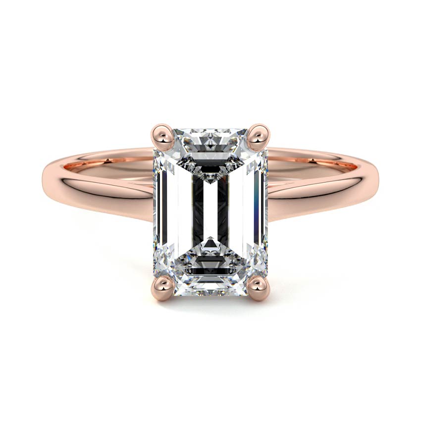 Rose gold Emerald Diamond Solitaire Engagement Ring with Cathedral Setting