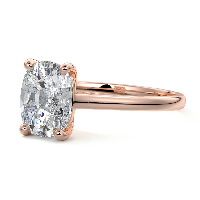 Rose gold Cushion Diamond Solitaire Engagement Ring with Cathedral Setting