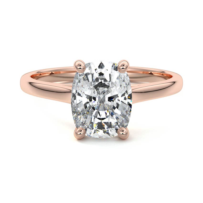 Rose gold Cushion Diamond Solitaire Engagement Ring with Cathedral Setting