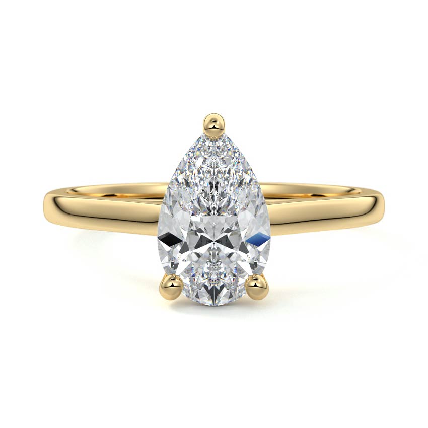 Yellow gold Pear Diamond Solitaire Engagement Ring with Cathedral Setting