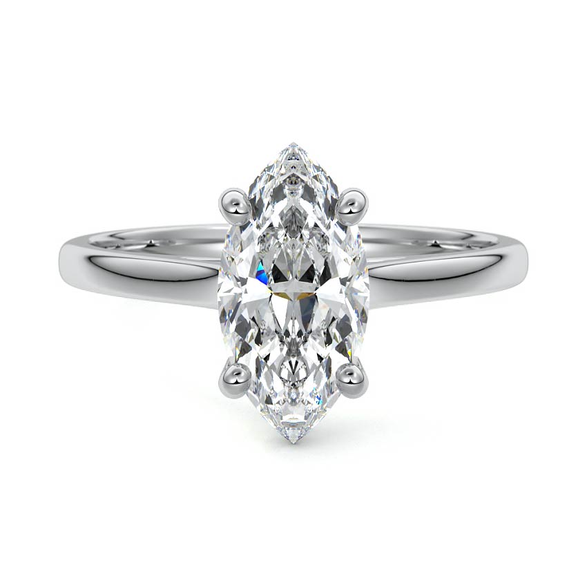 White gold Marquise Diamond Solitaire Engagement Ring with Cathedral Setting