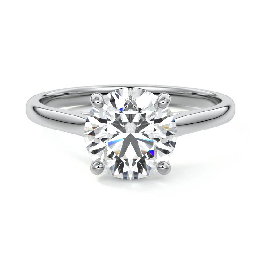 Platinum Round Diamond Solitaire Engagement Ring with Cathedral Setting