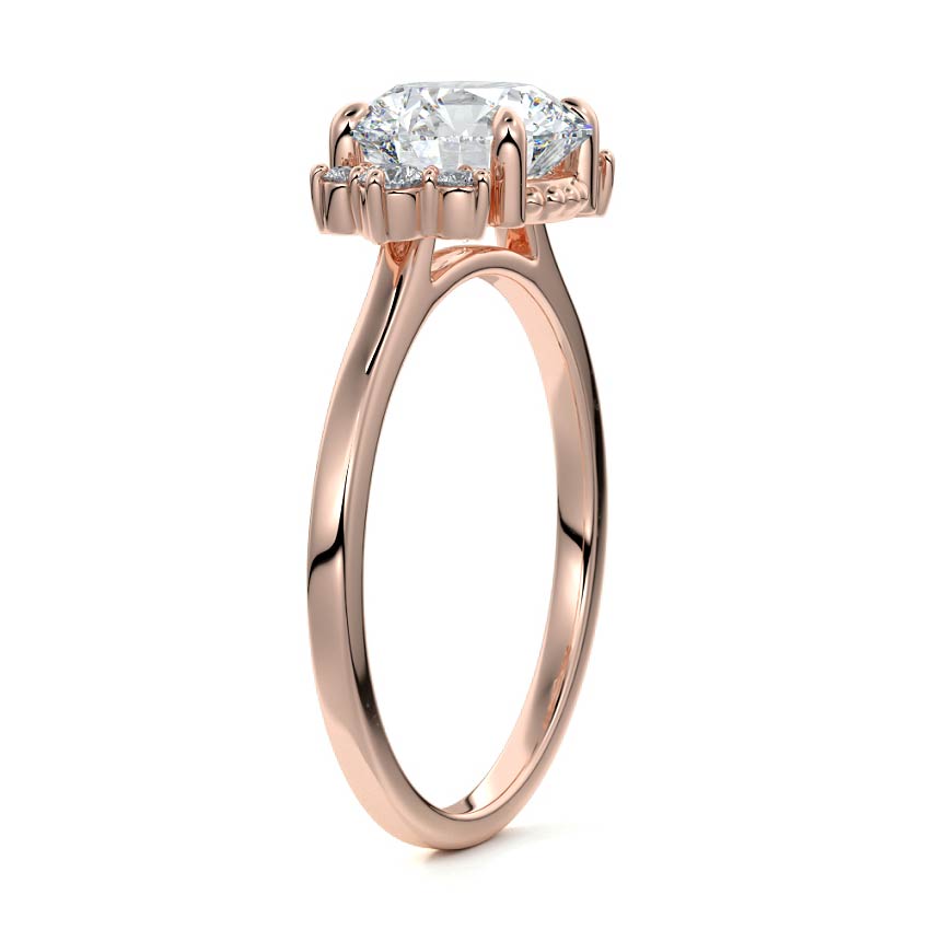 Rose gold Round Diamond Side Stone Engagement Ring with Floral Round Cluster Accents