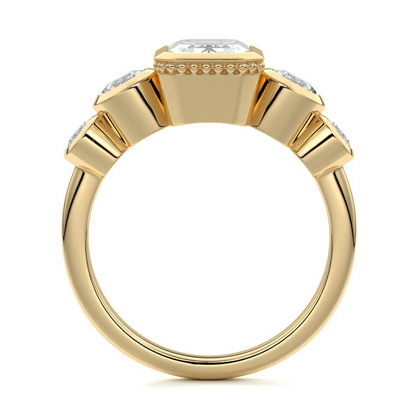 Yellow gold Emerald Diamond Ring with Bezel Setting and Round Side Accents