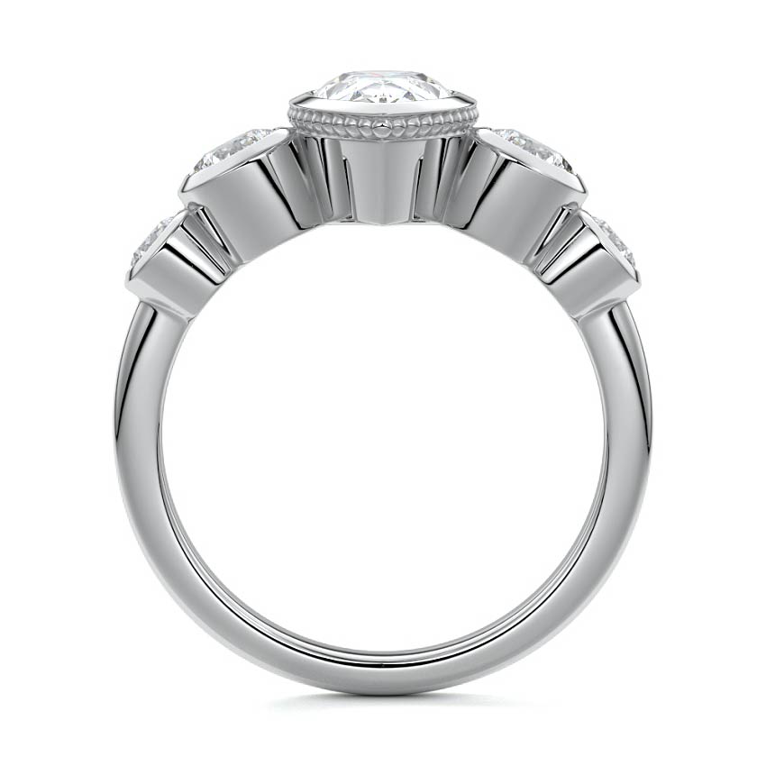 White gold Pear Diamond Ring with Bezel Setting and Round Side Accents