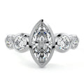 White gold Marquise Diamond Ring with Bezel Setting and Round Side Accents