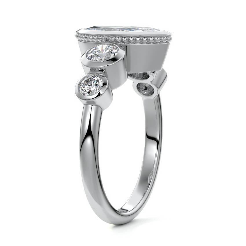 White gold Marquise Diamond Ring with Bezel Setting and Round Side Accents