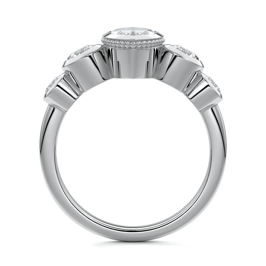 White gold Marquise Diamond Ring with Bezel Setting and Round Side Accents