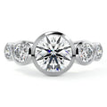 Platinum Round Diamond Ring with Bezel Setting and Round Side Accents