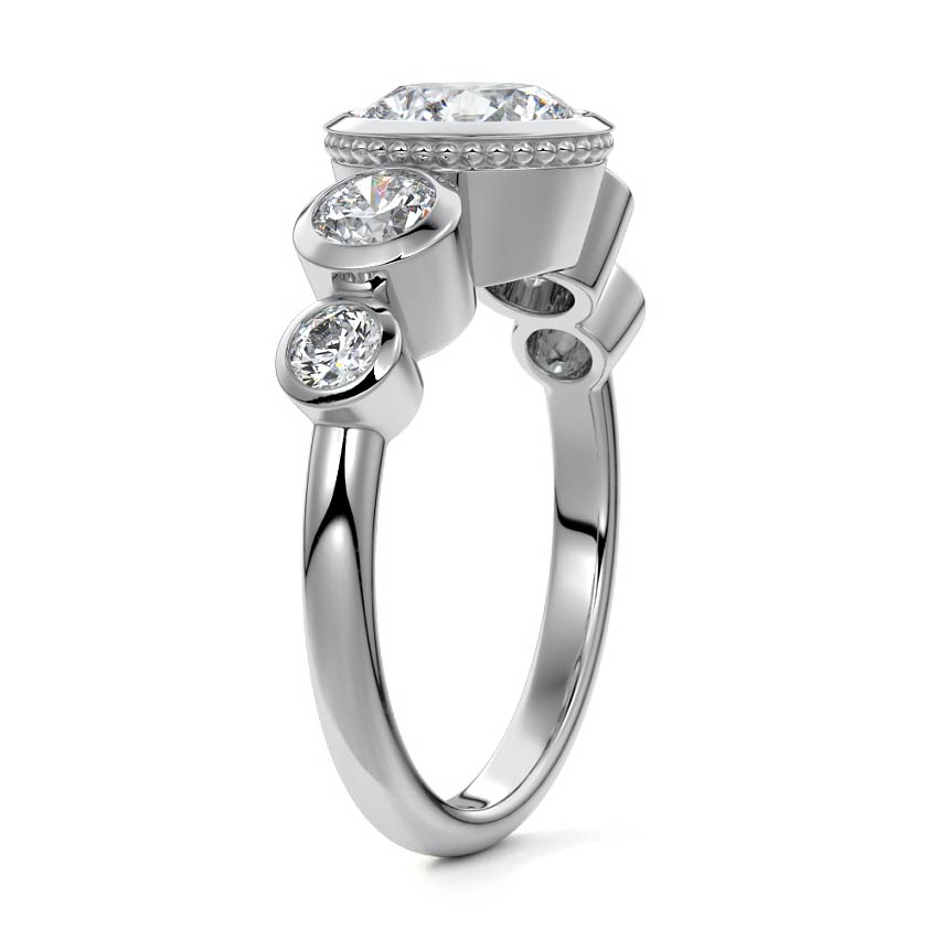 Platinum Round Diamond Ring with Bezel Setting and Round Side Accents