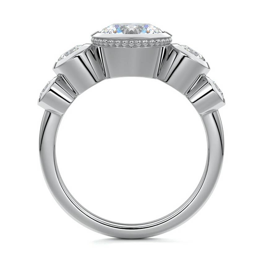 Platinum Round Diamond Ring with Bezel Setting and Round Side Accents