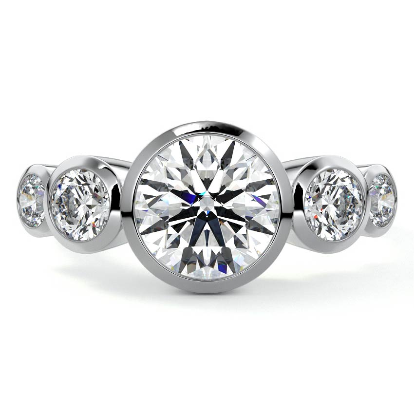 Platinum Round Diamond Ring with Bezel Setting and Round Side Accents
