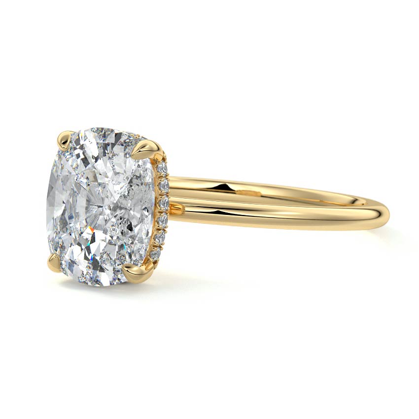 Yellow gold Cushion Diamond Hidden Halo Solitaire