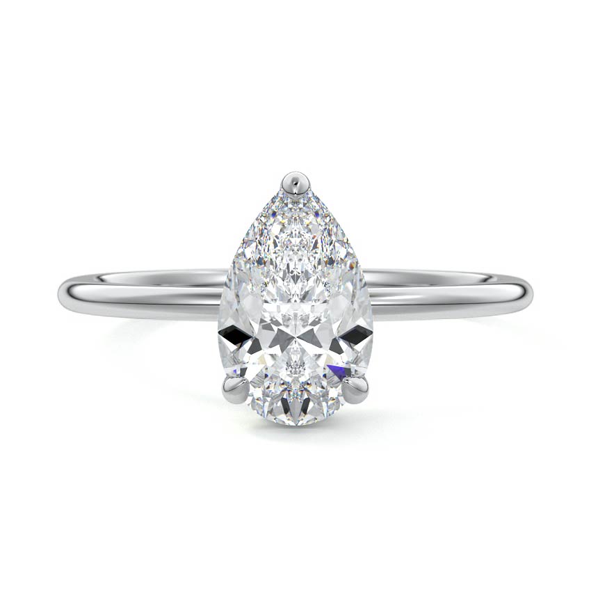 Silver Pear Diamond Hidden Halo Solitaire