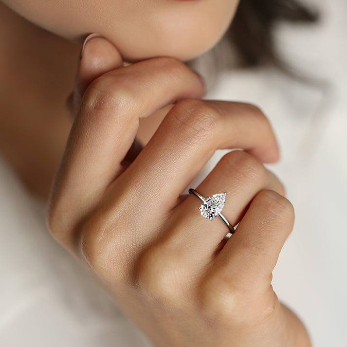 Silver Pear Diamond Hidden Halo Solitaire