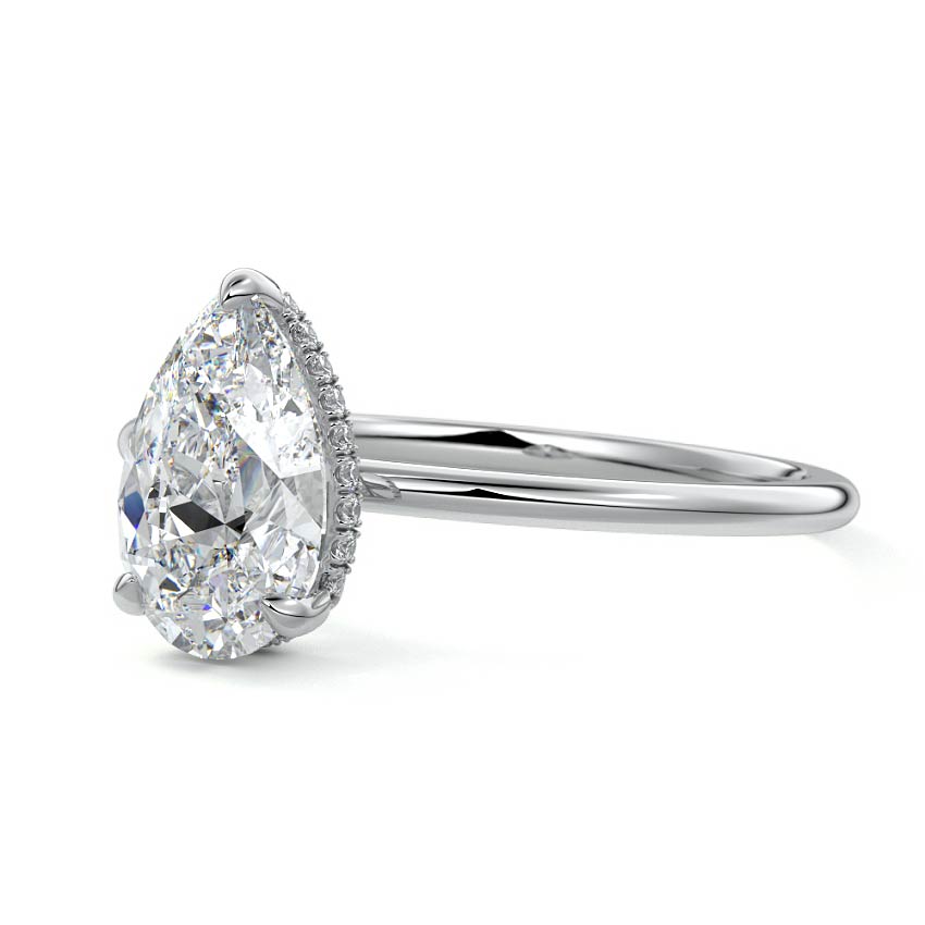 Silver Pear Diamond Hidden Halo Solitaire