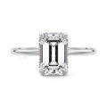 Silver Emerald Diamond Hidden Halo Solitaire