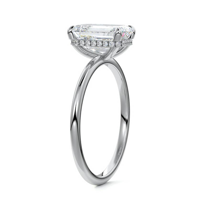 Silver Emerald Diamond Hidden Halo Solitaire