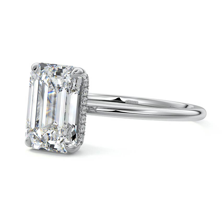 Silver Emerald Diamond Hidden Halo Solitaire