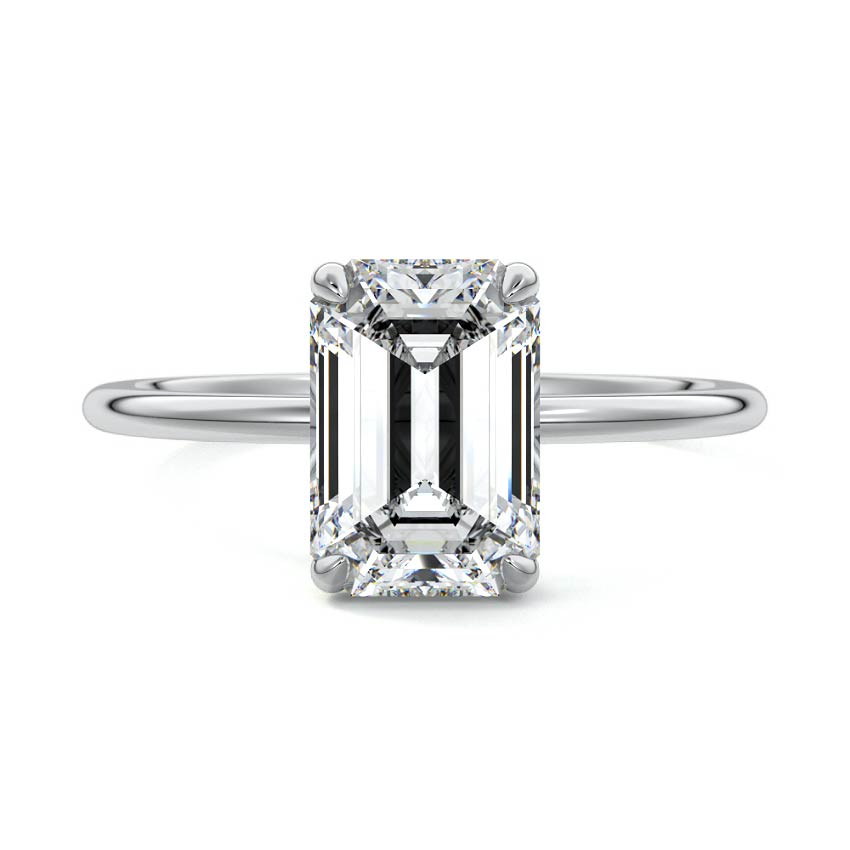 Silver Emerald Diamond Hidden Halo Solitaire