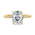 Yellow gold Cushion Diamond Solitaire Engagement Ring with Hidden Halo and Twisted Band