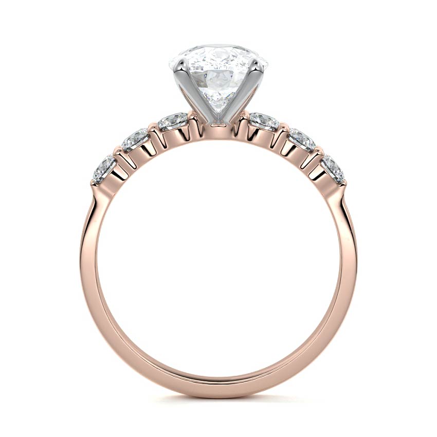 Rose gold Cushion Diamond Engagement Ring with Graduated Side Stones and Prong Setting