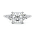 Platinum Princess Diamond Side Stone Engagement Ring with Clustered Round Accents