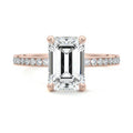 Rose gold Emerald Solitaire Diamond Engagement Ring with Pave Band