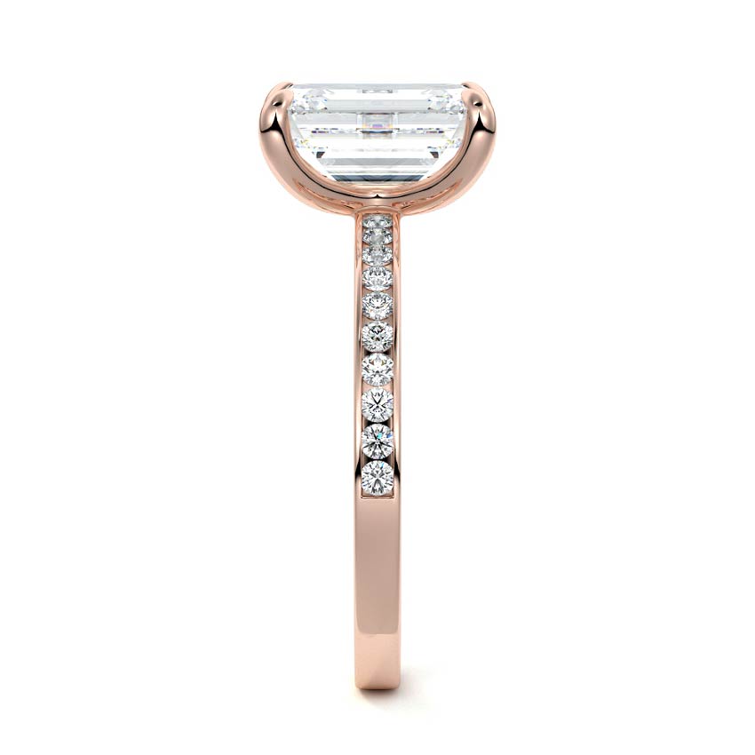 Rose gold Emerald Solitaire Diamond Engagement Ring with Pave Band