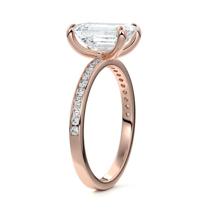 Rose gold Emerald Solitaire Diamond Engagement Ring with Pave Band