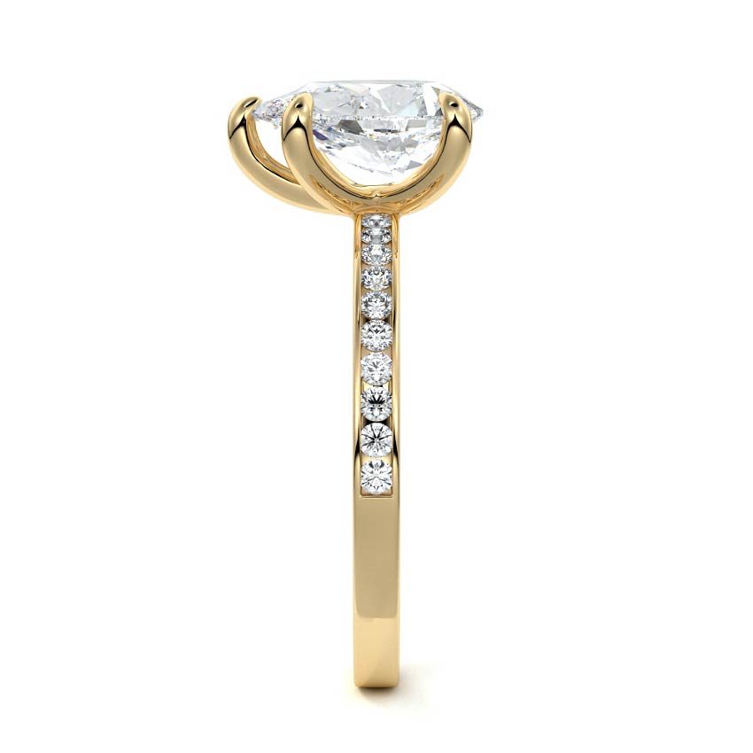 Yellow gold Pear Solitaire Diamond Engagement Ring with Pave Band