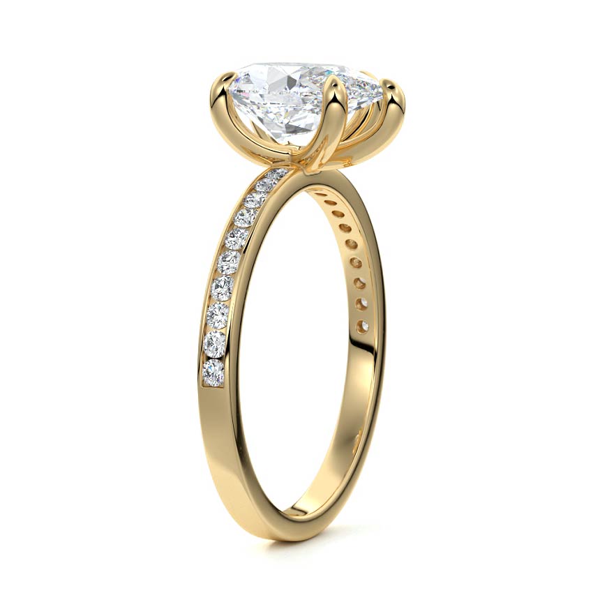 Yellow gold Pear Solitaire Diamond Engagement Ring with Pave Band
