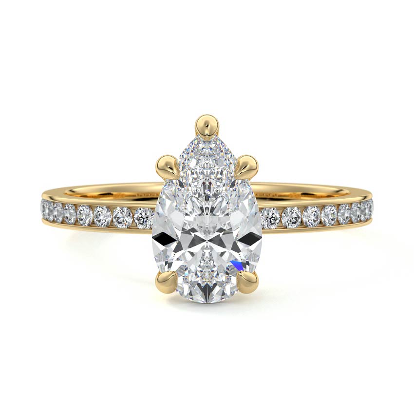 Yellow gold Pear Solitaire Diamond Engagement Ring with Pave Band