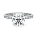 Silver Round Solitaire Diamond Engagement Ring with Pave Band