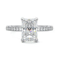 Silver Radiant Solitaire Diamond Engagement Ring with Pave Band