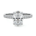 Silver Oval Solitaire Diamond Engagement Ring with Pave Band