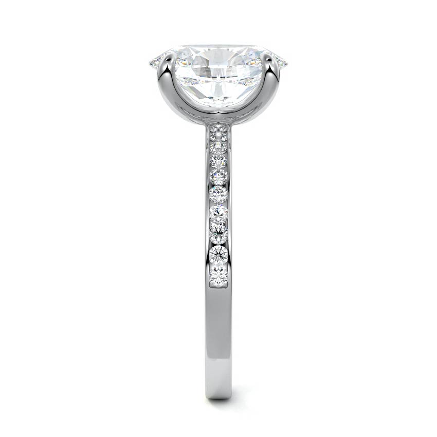 Silver Oval Solitaire Diamond Engagement Ring with Pave Band