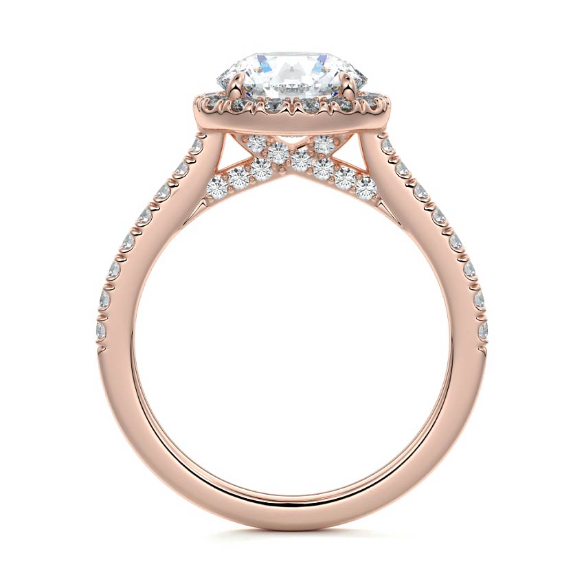 Rose gold Round Diamond Halo Engagement Ring with Round Accents
