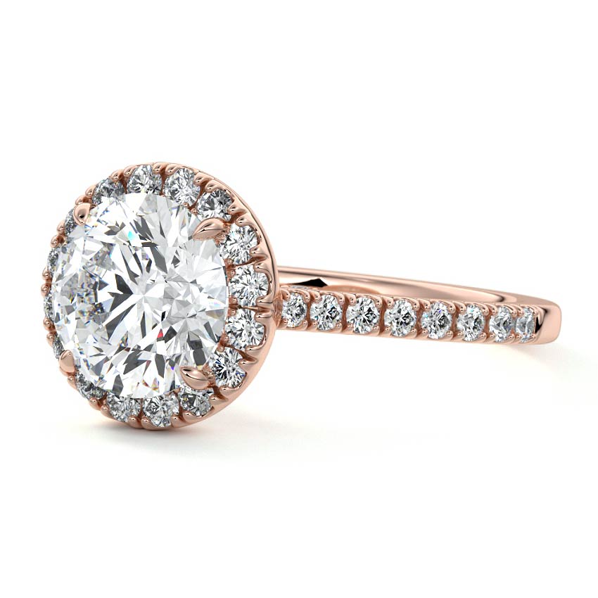 Rose gold Round Diamond Halo Engagement Ring with Round Accents