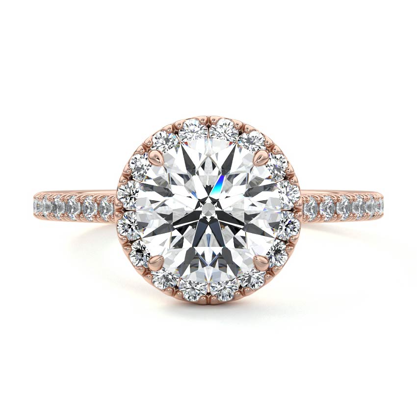 Rose gold Round Diamond Halo Engagement Ring with Round Accents