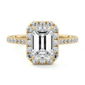Yellow gold Emerald Diamond Halo Engagement Ring with Round Accents