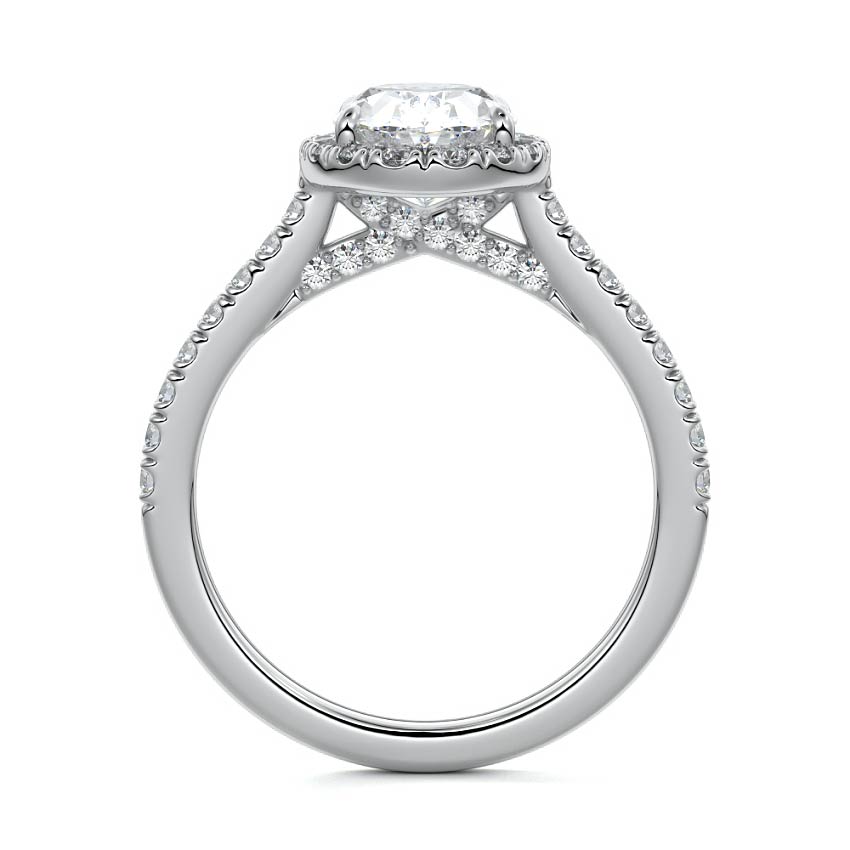 White gold Oval Diamond Halo Engagement Ring with Round Accents