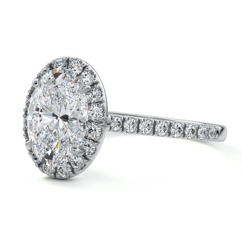 White gold Oval Diamond Halo Engagement Ring with Round Accents