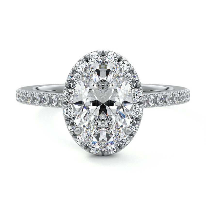 White gold Oval Diamond Halo Engagement Ring with Round Accents