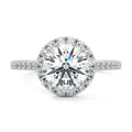 Silver Round Diamond Halo Engagement Ring with Round Accents