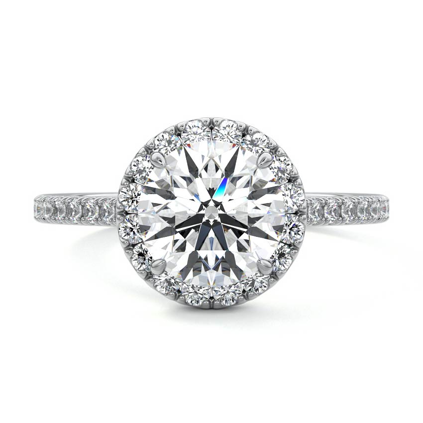 Silver Round Diamond Halo Engagement Ring with Round Accents