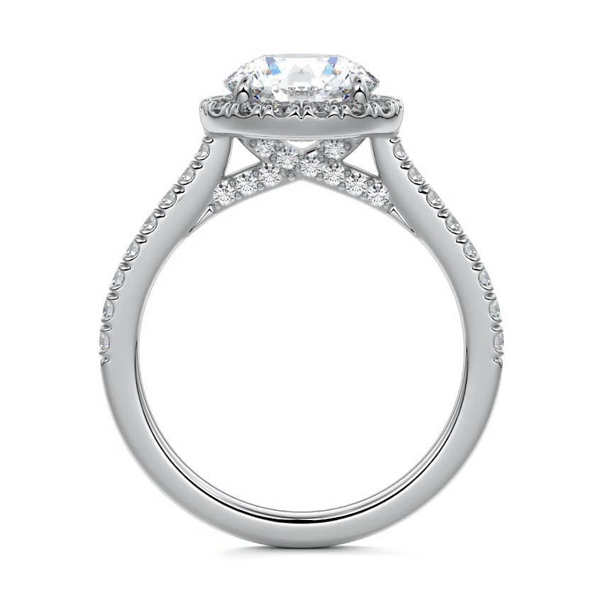 Silver Round Diamond Halo Engagement Ring with Round Accents