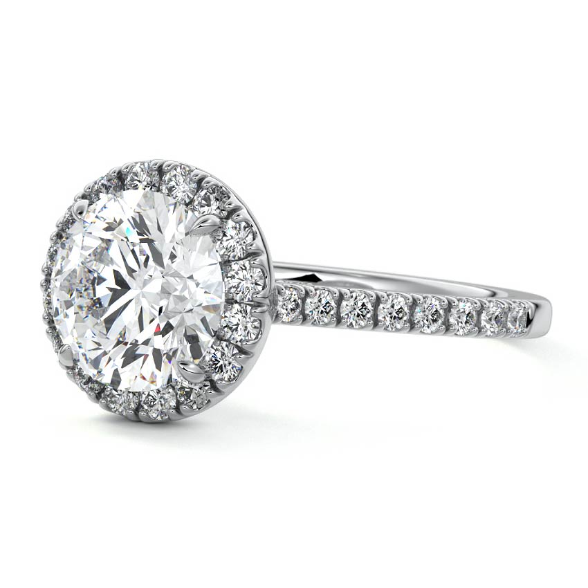Silver Round Diamond Halo Engagement Ring with Round Accents