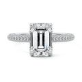 White gold Emerald Diamond Engagement Ring with Hidden Halo and Pave Band