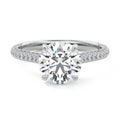 Silver Round Diamond Engagement Ring with Hidden Halo and Pave Band